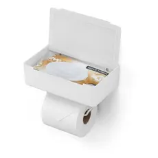 Suporte Porta Papel Higiênico Porta Celular Papeleira Lenço Humedecido Box Sem Furo Arthi Branco