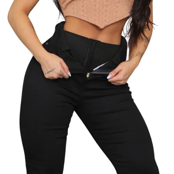 Calça Cinta Modeladora Jeans Super Lipo Zero Barriga Empina Bumbum