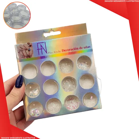 Kit 12 Glitters Flocado Branco Para Decoração de Unhas E Tips Nails Manícure Mãos Uso Diário