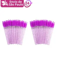 Kit 100 Escovinha De Cílios E Sobrancelha Glitter Para Extensão Alongamento Descartável Envio Rapido