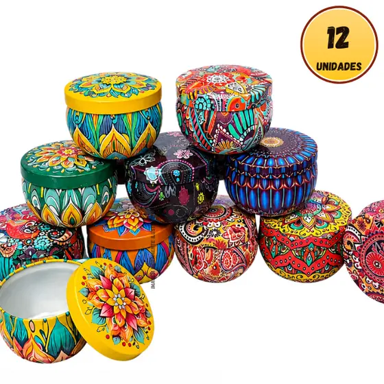Kit 12 Latas Mandala 70ml Para Velas Aromáticas Artesanais