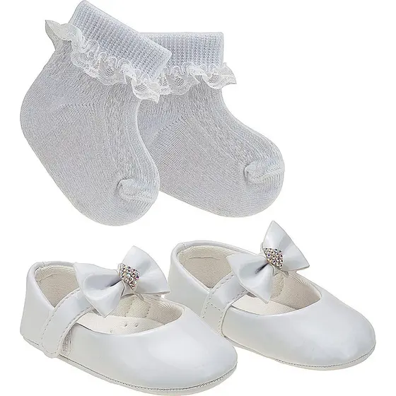 Kit Sapatilha + meia infantil bebê batizado e festas