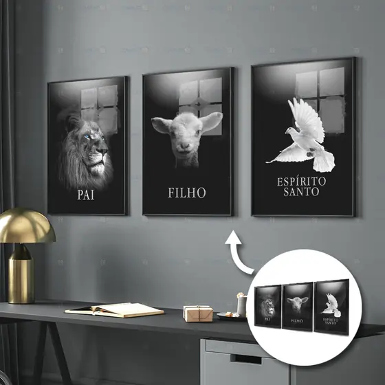 Quadro Santíssima Trindade Pai Filho e Espírito Santo | Moldura e vidro