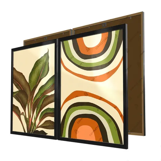 Quadros Abstrato Folhas Plantas Verde Seca e Formas Boho Moldura e Vidro