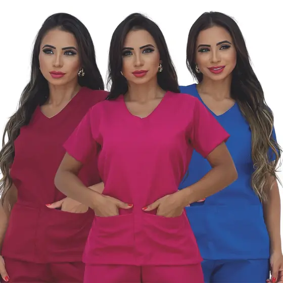 Conjunto Pijama Cirúrgico OXFOR Premium Feminino Scrubs Médico, Saúde, Dentista, Estética