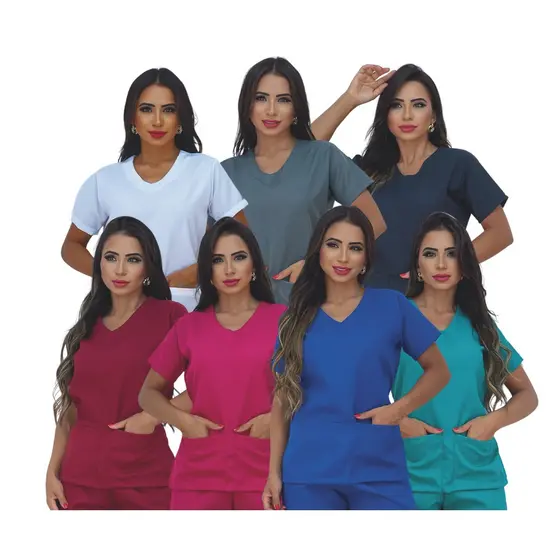 Scrubs Bata Blusa Uniforme Enfermagem Manga japonesa Toque macio Não Amassa
