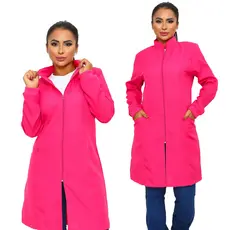 Jaleco Zíper Feminino Com Punho Manga Longa Bolso Lateral Gola Padre Caimento Acinturado Tecido Premium