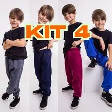 4 Calças Moletom Macio Infantil Flanelado Jogger Cordão Ajustável