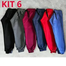 6 Calças Moletom Infantil Flanelado Jogger Cordão Ajustável