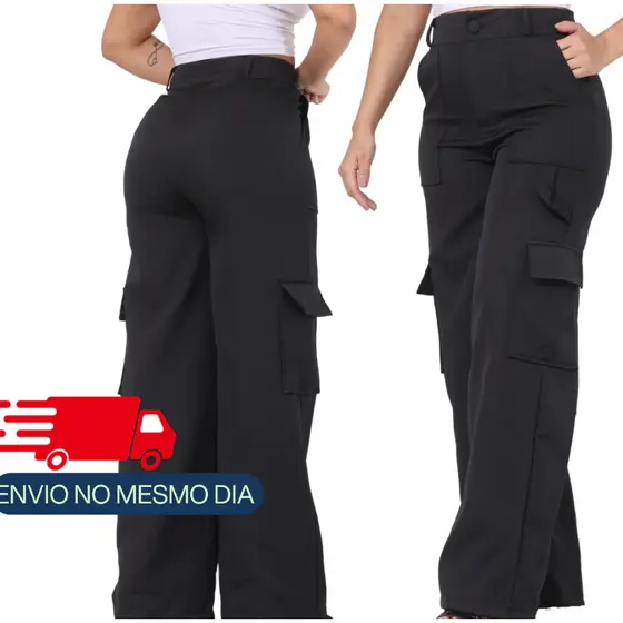 Calça Cargo Pantalona Wide Leg Alfaiataria Plus Size e Padrão