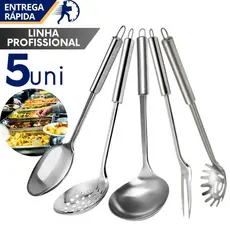 Jogo de Utensílios de Cozinha Colher Escumadeira Concha Pegador de Massa Garfo Buffet Restaurante