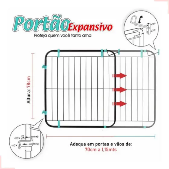 Portão Grade Expansivo Proteção Criança Cão Pet 70 a 115 Cm da Pet Útil