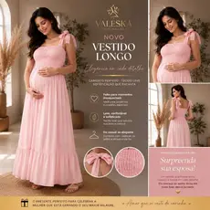 Vestido Longo Feminino Moda 2026 Duna Premium Elegante Confortável Gestante Lastex Ajustável e alças