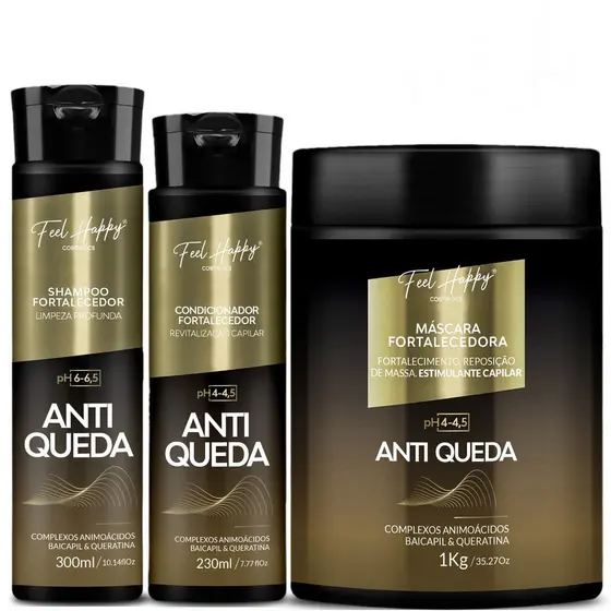 Kit Shampoo + Mascara + Condicionador Anti Queda Feel Happy