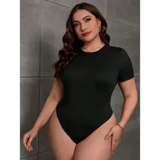 Body bori Feminino Plus Size manga curta gola careca