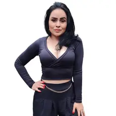 CROPPED DECOTE COM TRANSPASSE MANGA LONGA BLUSINHA EM SUPLEX