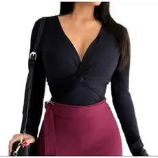 Body bori Feminino manga longa com bojo decote No