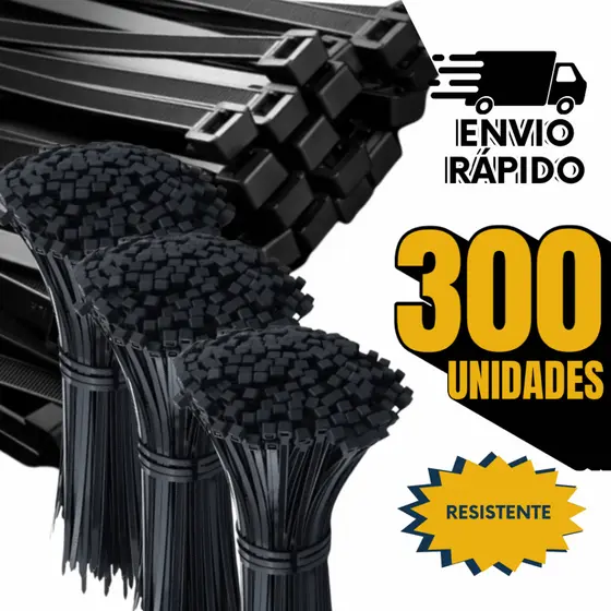 Kit 300 Abraçadeira Nylon Enforca Gato Preta 4,8x200mm Plásticas Presilhas Cintas Abraçadeiras