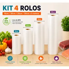 kit Rolo Bobina para Embalagem a Vácuo com Ranhuras – Compatível com Seladora a Vácuo, Conserva Alimentos por Mais Tempo
