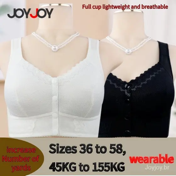 Joyjoy Sutiã Algodão Macio Plus Size 36-58 – Para Mulheres de Idade Média e Idosos, Fivela Frontal, Roupa Íntima Feminin
