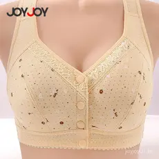 Joyjoy Sutiã Plus Size em Algodão Sem Fio com Botões Frontais e Detalhes em Renda – Roupa Íntima Feminina