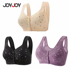 Joyjoy 1/3pc Roupa Íntima Feminina Plus Size – Sutiã Sem Fio em Algodão com Renda, Botões Frontais e Estampa Delicada