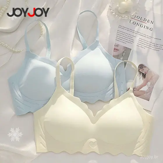 Joyjoy Sutiã sem fio de algodão puro, design confortável em forma de V