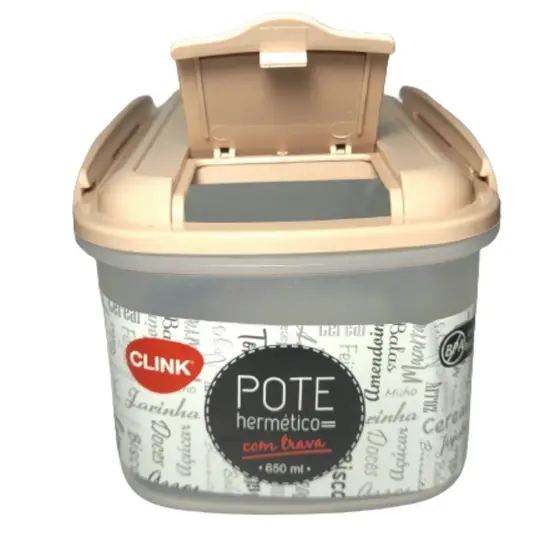 Pote Trava Hermético para Alimentos Frescos Clink Retangular com Abertura de Plástico 650ML - Rosa Claro