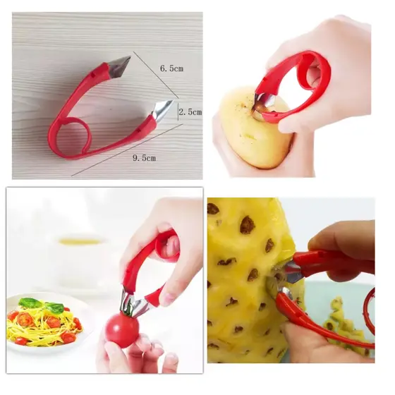Removedor de Olhos de Abacaxi e otras Fruitas Multiuso em Plastico e Metal 6x9 cm Vermelho