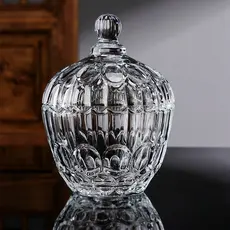 Bomboniere de Vidro Luxo 800ml com Tampa Cristalizada Potiche Baleiro Decorativo Elegante Porta Doces Premium