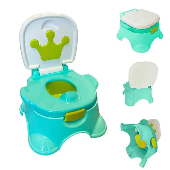 Pinico Infantil com Tampa, Design de Coroa, Turquesa e Amarelo