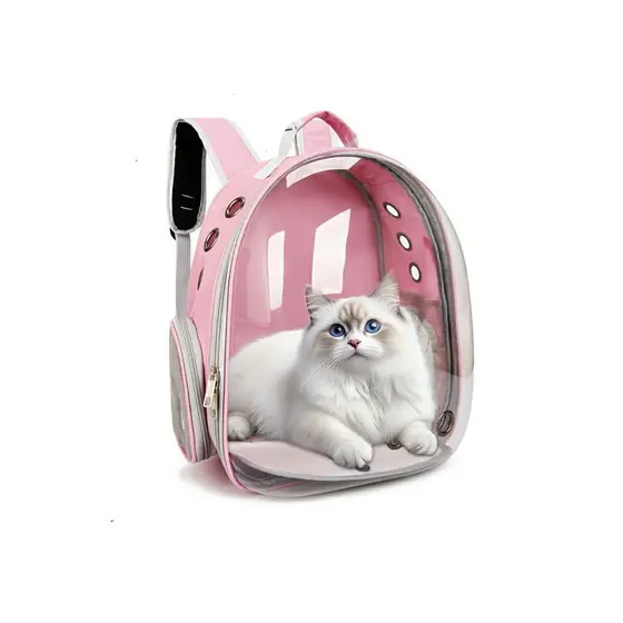 Mochila Pet De Transporte Visão 360 Panoramica Gato Cão Rosa