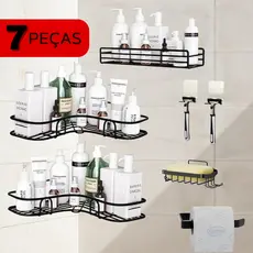Kit 7 Prateleira Acessórios Para Banheiro E Cozinha Multiuso com Adesivo Suporte Banheiro Decoração