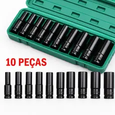 Jogo de Soquetes de Impacto Longo 1/2 10 Peças 8 A 24mm