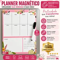 Planner Magnético Imã Geladeira Porta Recados Anotação Semanal Mensal Lousa Caneta Escreve e Apaga
