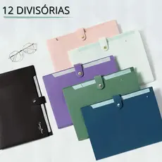 Pasta Sanfonada A4 Porta Arquivos 12 Divisórias Várias Cores