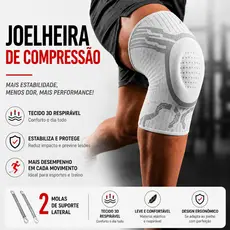 Joelheira Esportiva Compressão 3D Ortopedica Respirável Com Silicone e Aço Treino Alívio Dor Joelho