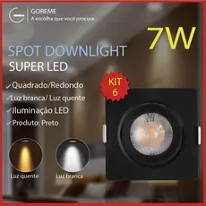 Kit 6 Luminária Spot Led Quadrado Direcionável 7W Embutir Gesso Teto Preto)| Luz Fria / Luz Quente Bivolt Spot Super LED