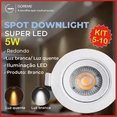 Kit 10 Luminária Spot Led Redondo Direcionável 5W Embutir Gesso Teto | Luz Fria ou Quente Bivolt