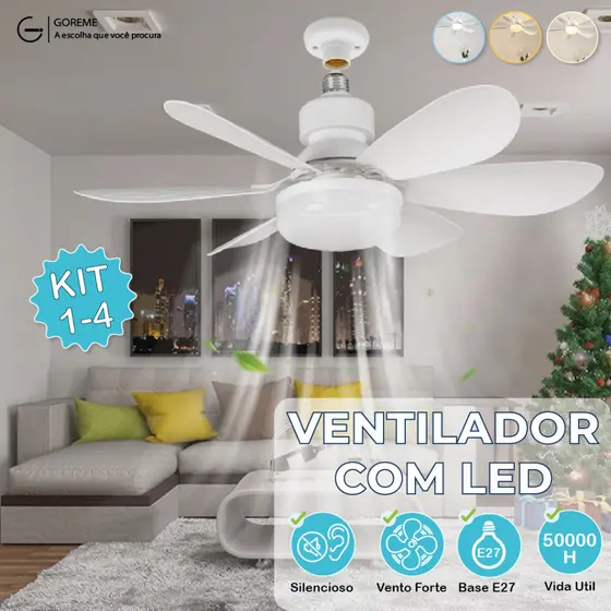 Ventilador de Teto PRO 80W ou 100W Super LED Lâmpada E27 Controle Remoto Luminária Economica de Energia 6 lâminas Bivolt