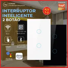 Interruptor Inteligente de Toque Wifi Com 2 Botões Controle por Aplicativo Alexa Tuya e Google