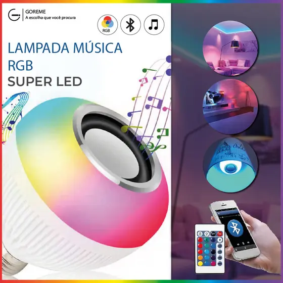 Lâmpadas Bluetooth Caixa De Som 12W Super Led com controle RGB Bivolt E27 | Festa | Ano Novo | Natal | Quarto RGB | 1 a 4 Unidades