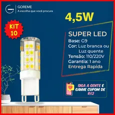 Kit 10 Lâmpadas LED 5W G9 Halopin 110V/220V, Branco Quente 3000K (Amarelo) e Branco Frio 6500K (Branco) luz bipino