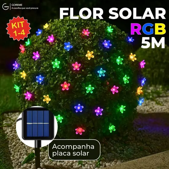 20M Luz Solar Fio de Fada Flor RGB 5M Led Com Placa Solar para ambientes externos