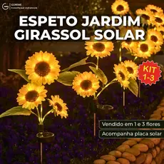 Espeto Jardim Girassol Solar Led com Placa Solar ambientes externos Luz Quente Jardim Decorativo
