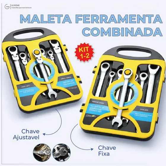 Maleta Combinada com Chave Ajustável ou Fixa com 7 Chaves Catraca de Alta Qualidade