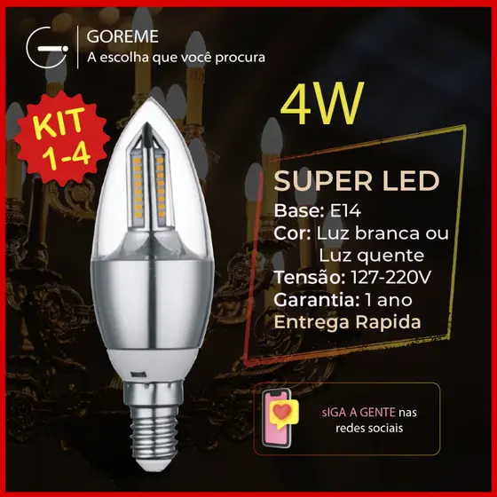 Lâmpada Vela LED Lustre 4W E14 Pendente Moderno Branco Frio (6000K) ou Quente (3500K), Bivolt