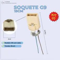 Kit 20 Soquete p/ Lâmpada G9 15CM Halopin Bipino com cabo Bivolt