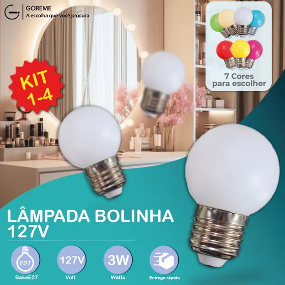 Lâmpada Bolinha Mini Bulbo Colorido LED 3W G45 E27 Com opção de 7 cores | 127V