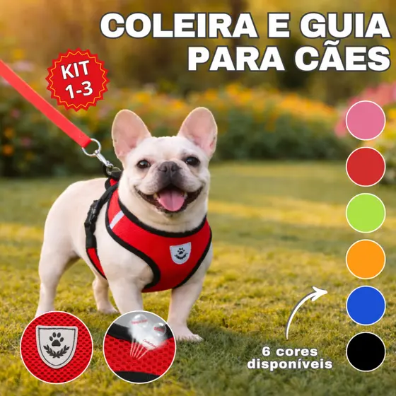 Peitoral Coleira Com Guia para Caes e Gatos Regulavel Confortavel Ajustavel Cachorro Pet Pequeno